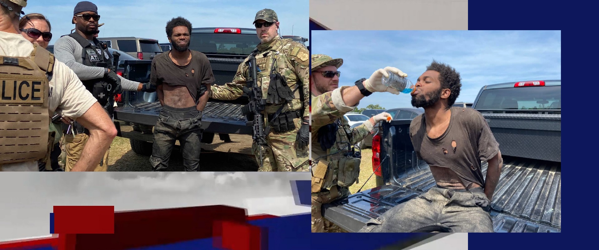 BLACK MALE QUADRUPLE MURDER SUSPECT ARRESTED AFTER LIVING IN WOODS AND GUN BATTLE