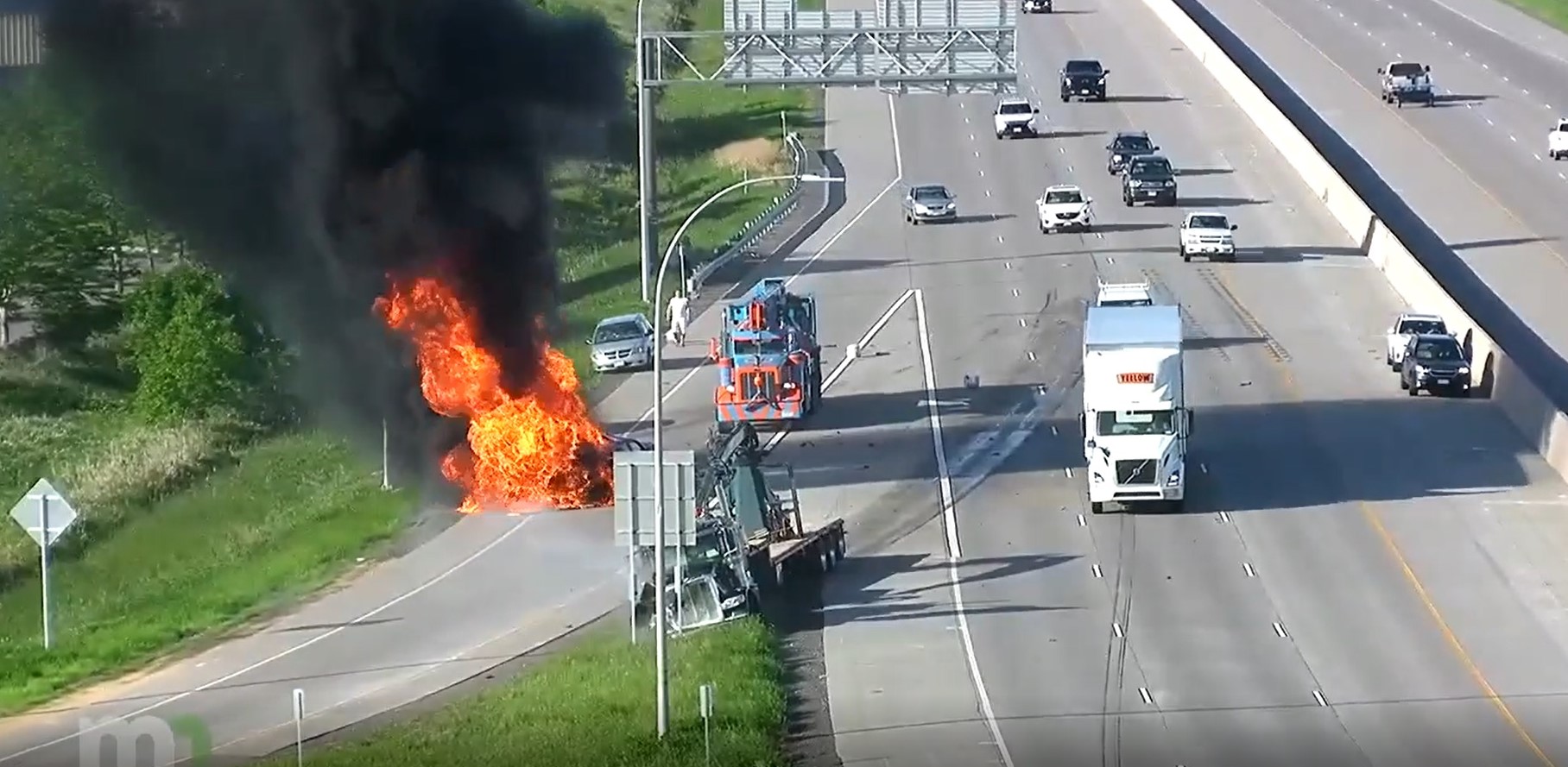 VIDEO: FIERY CRASH, COMMERCIAL TRUCK CRASHES INTO VEHICLE ON HIGHWAY