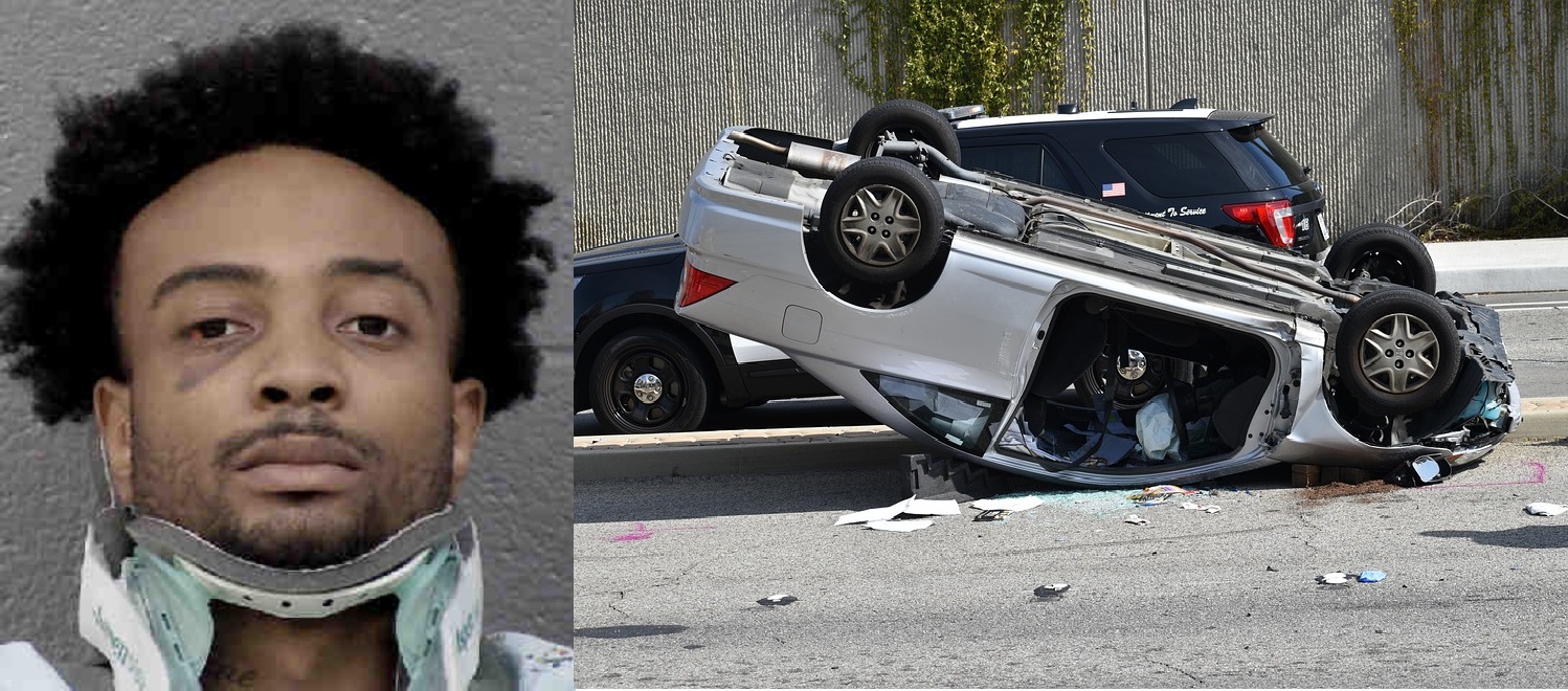 SUSPECT IN CAR THAT FLIPPED UPSIDE DOWN DURING CHASE WITH POLICE