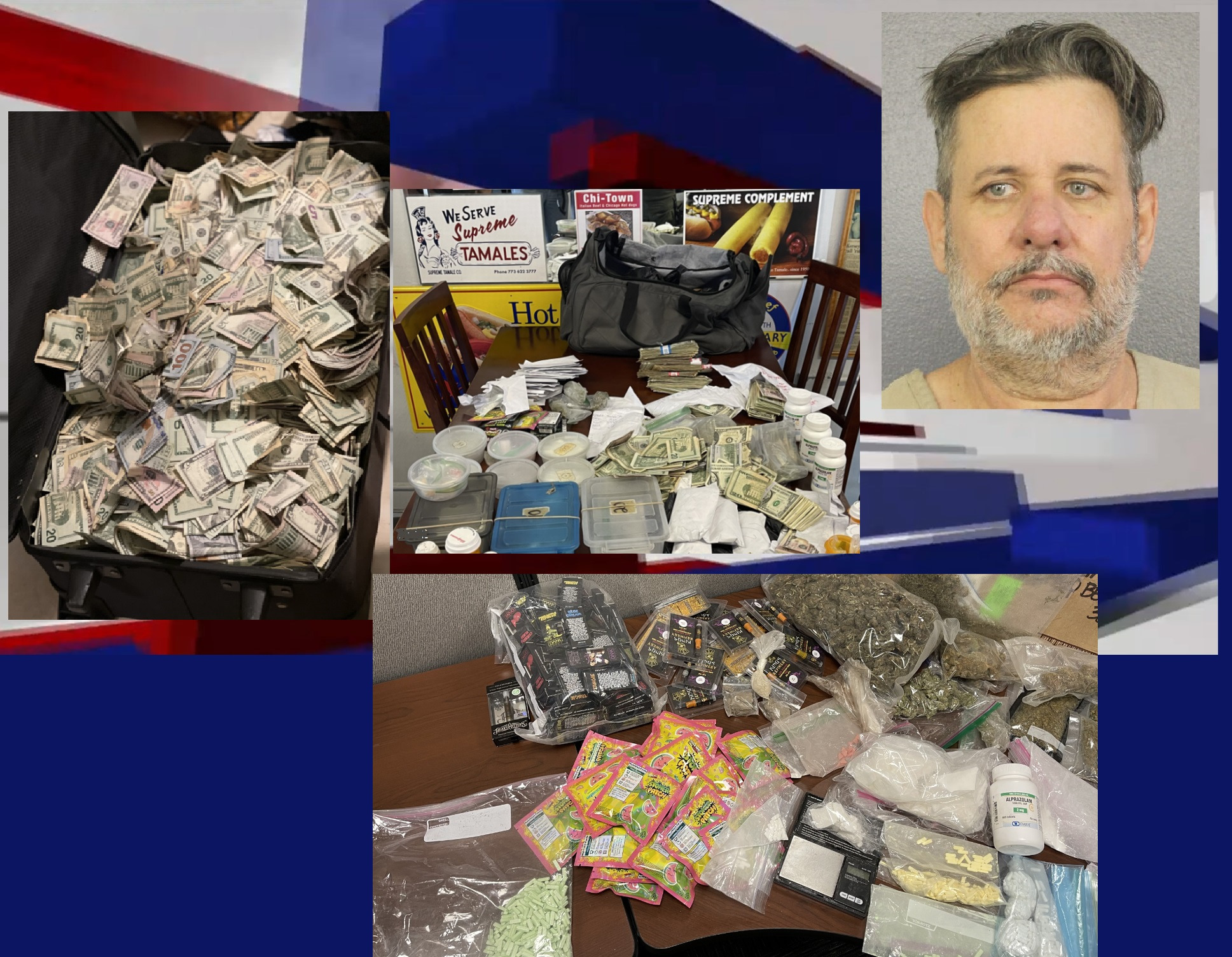 ALLEGED DRUG DEALER HAD $500,000 CASH AND COCAINE IN SUITCASE