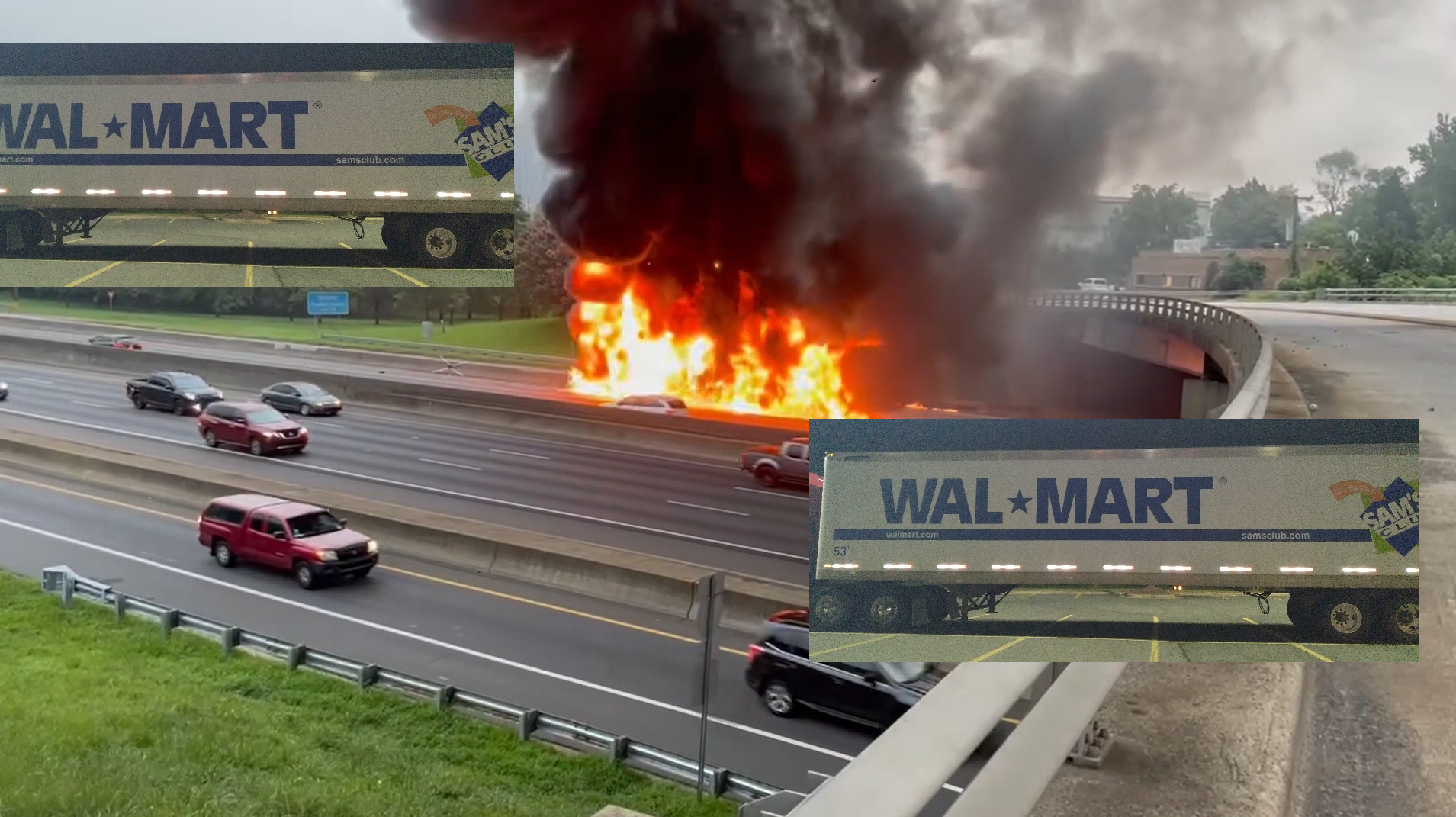 VIDEO: WALMART TRUCK HAULING BEEF CAUSES FIRE ON INTERSTATE 77 IN WEST CHARLOTTE