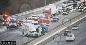 18-WHEELER TRUCK upside down slips black ice