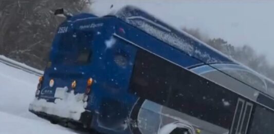 video bus stuck in snow