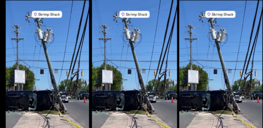 VIDEO CAR FLIPS UPSIDE DOWN CRASH SHRIMP SHACK
