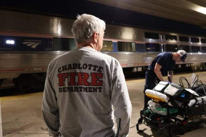 AMTRAK TRAIN CATCHES ON FIRE IN CHARLOTTE WHILE PASSENGERS ON BOARD