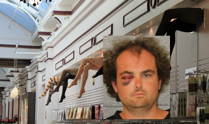 BRUISED HOMELESS MAN ARRESTED AFTER STEALING WOMENS CLOTHING FROM TARGET STORE